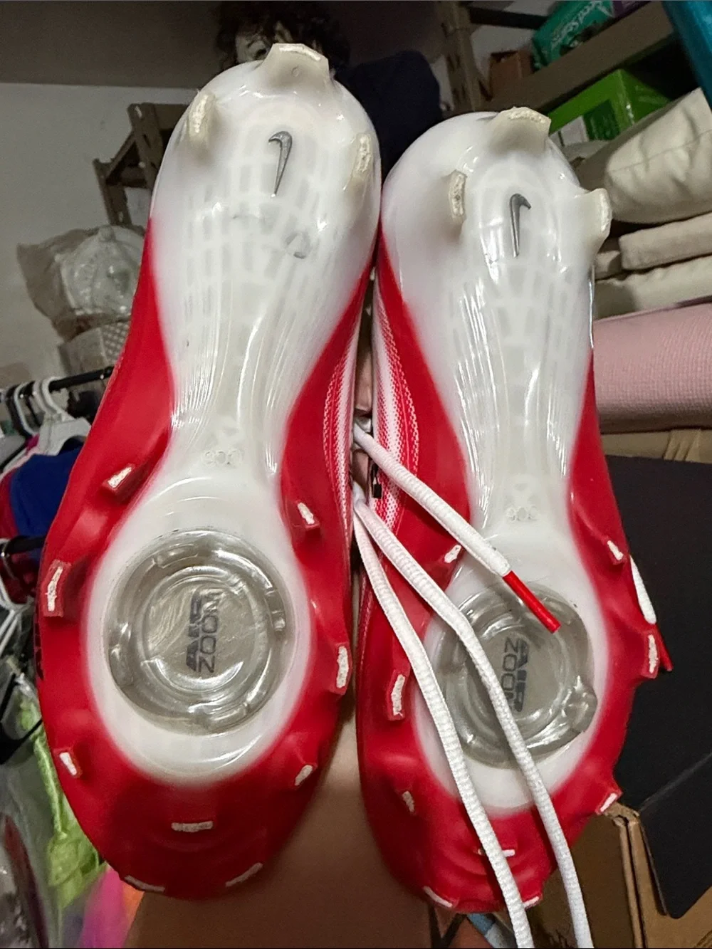 Nike White and Red Gradient Air Zoom Soccer Cleats